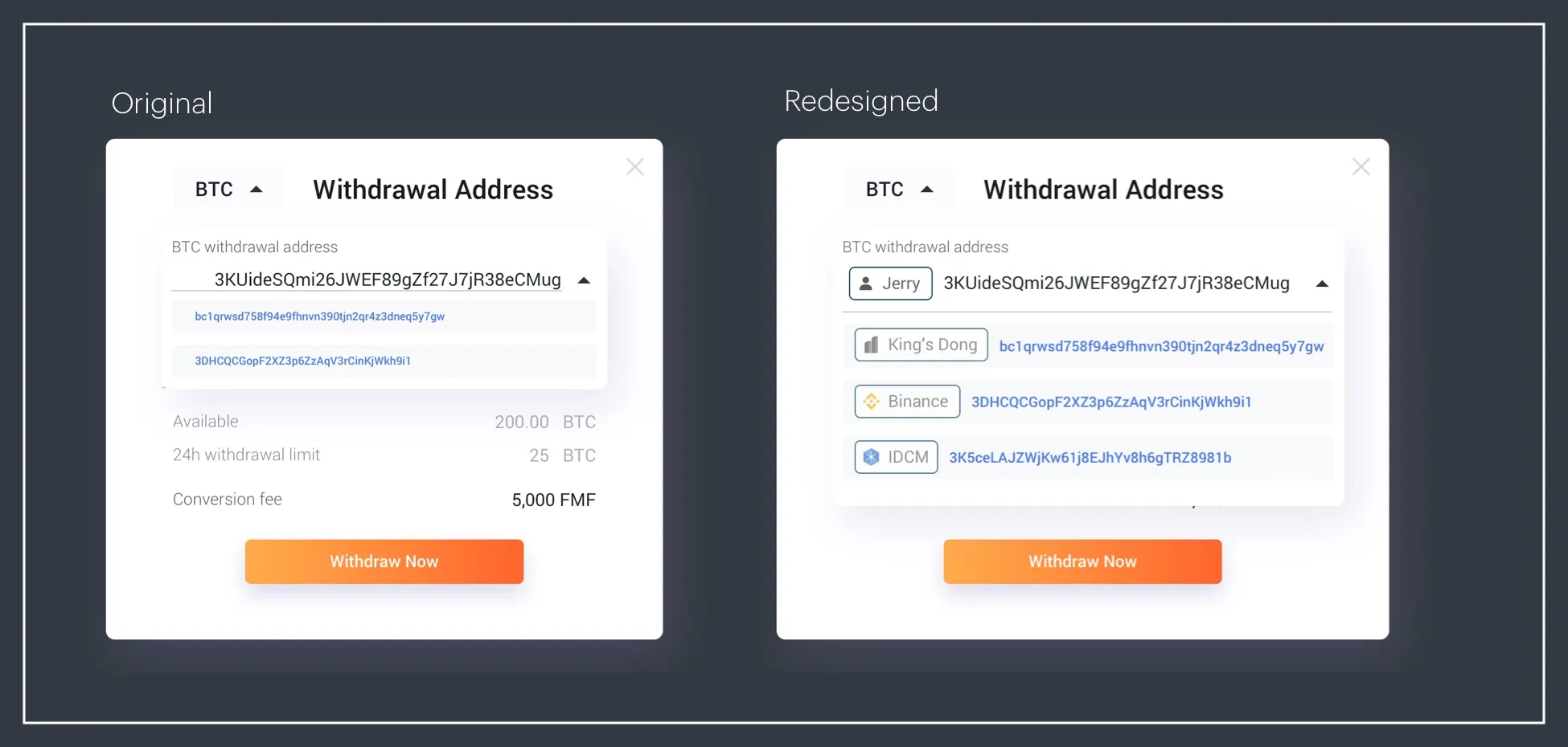 Wallet addresses replaced with human-readable tags