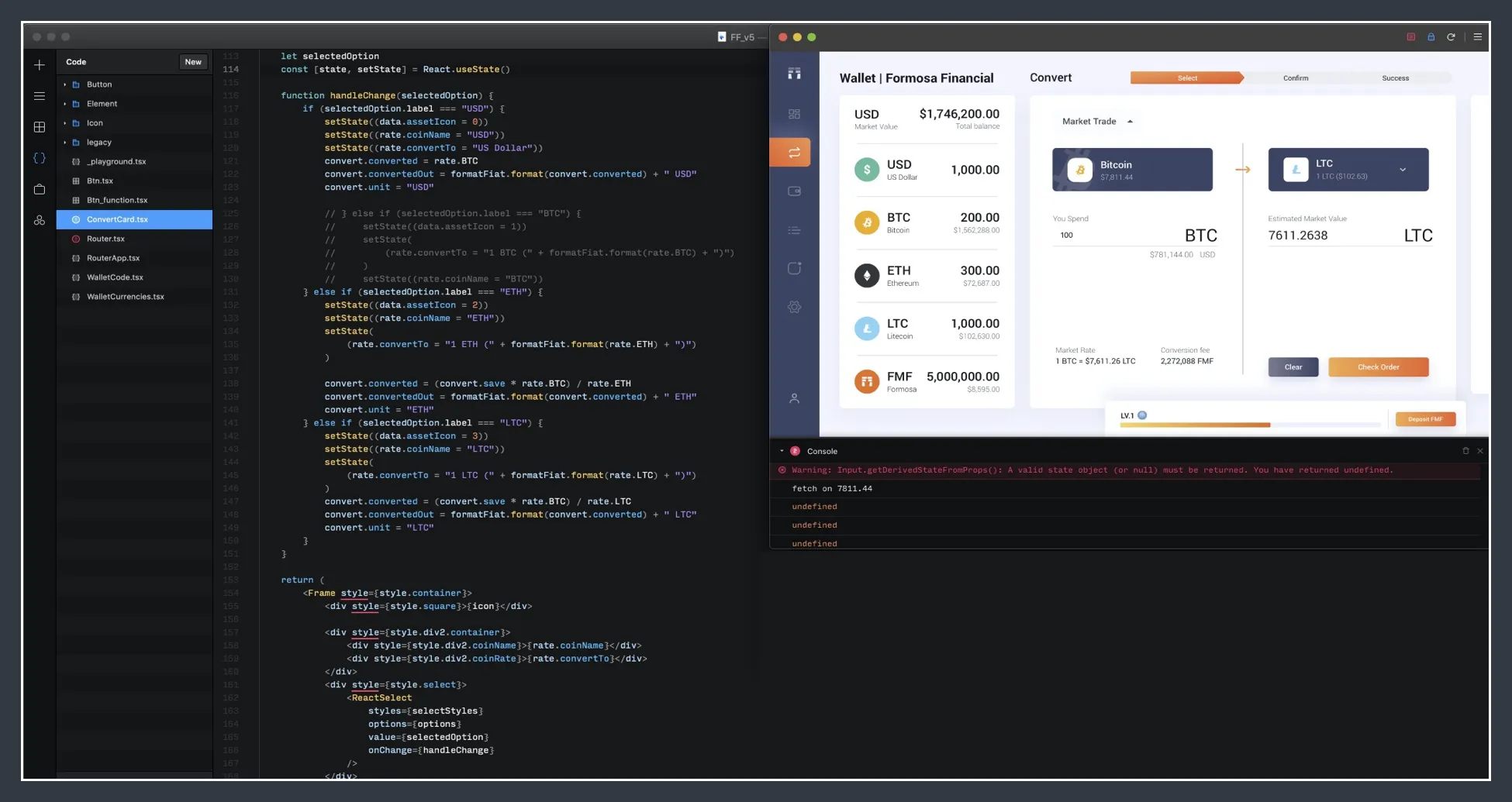The prototype under construction in Framer X